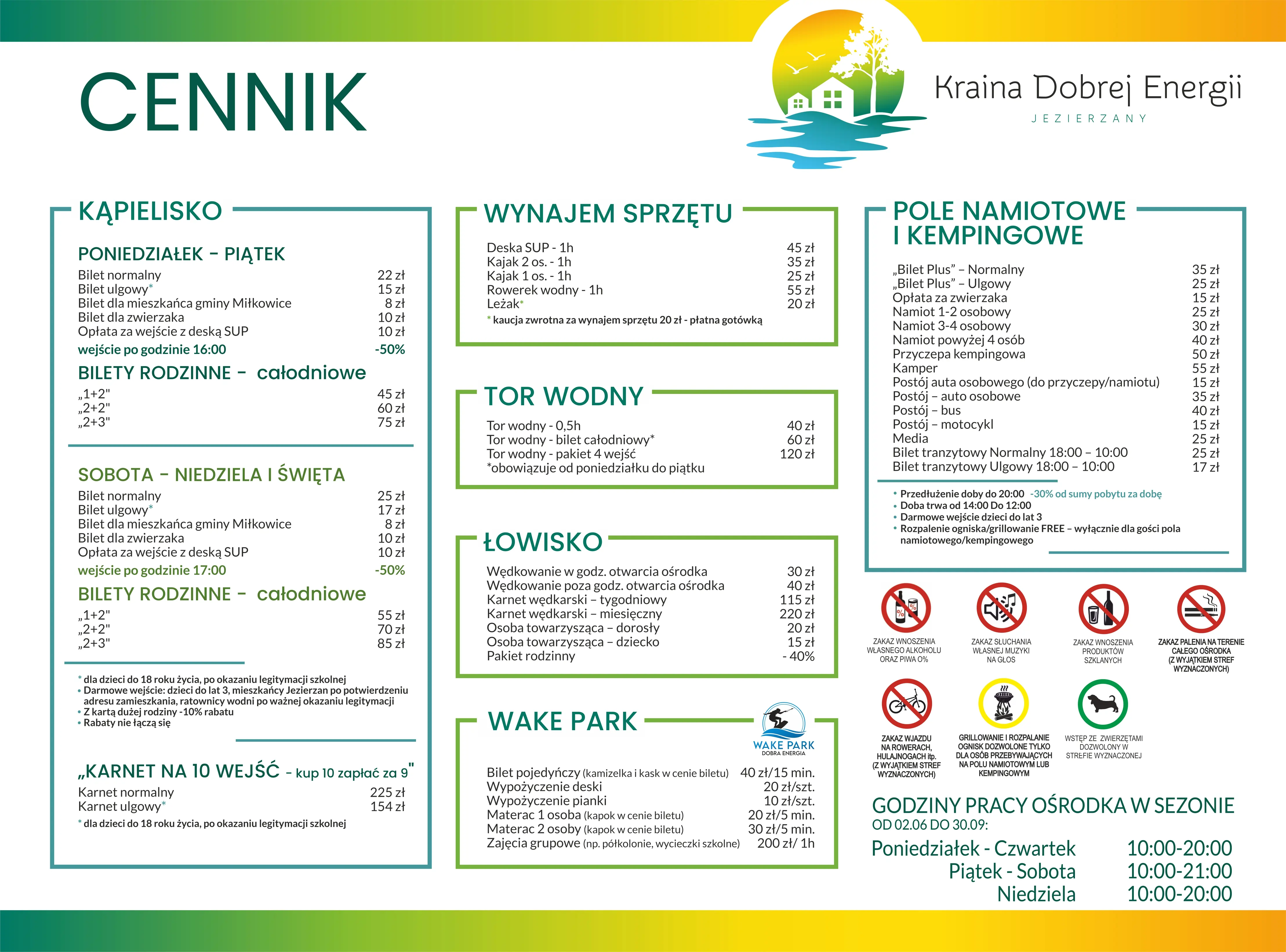 Cennik Kraina Dobrej Energii na sezon 2026